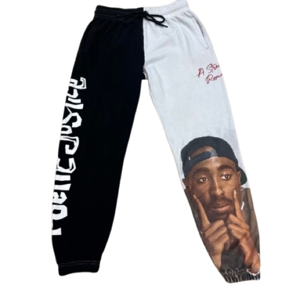 Poetic Justice Tupac Sweatpants Black White Split Joggers Size Small